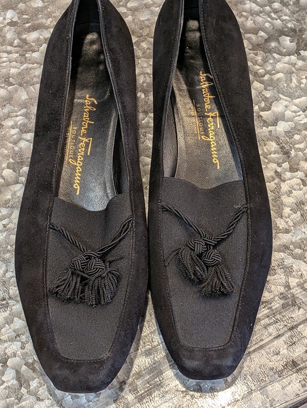 Salvatore Ferragamo Black Suede Tassel Loafers
